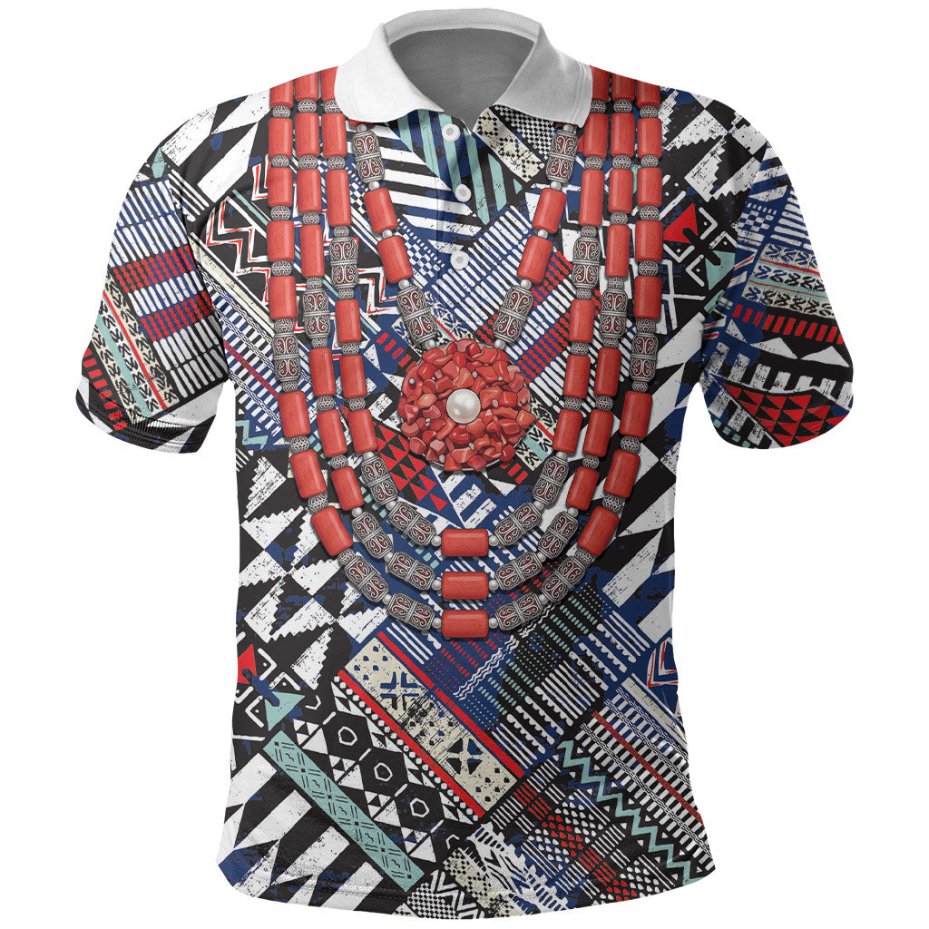 Nigeria Traditional Coral Bead Attire Polo Shirt Tribal African Style