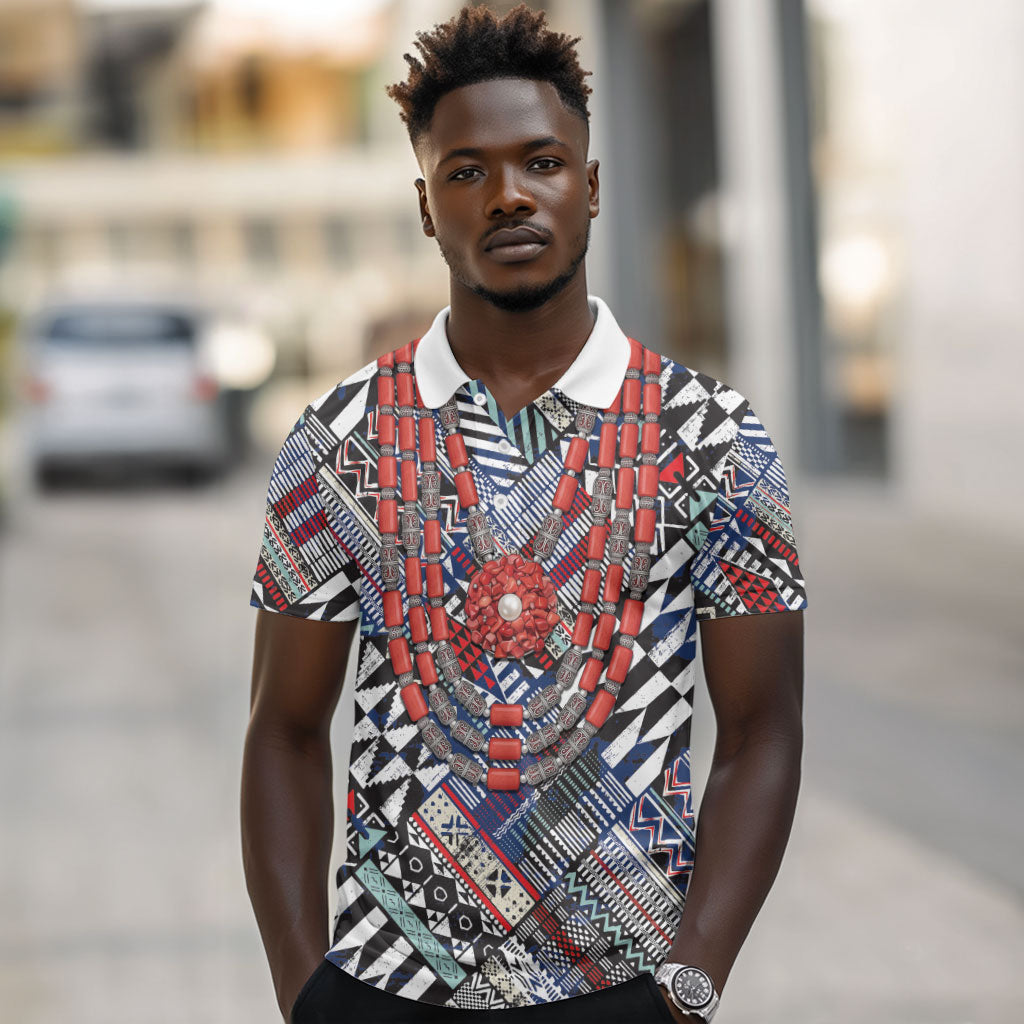 Nigeria Traditional Coral Bead Attire Polo Shirt Tribal African Style