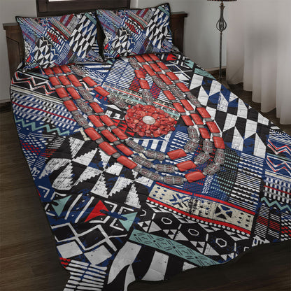Nigeria Traditional Coral Bead Attire Quilt Bed Set Tribal African Style