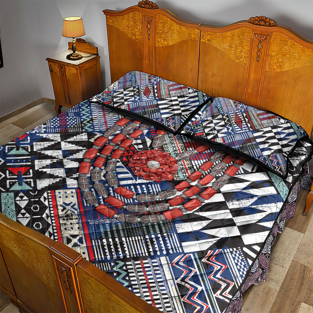 Nigeria Traditional Coral Bead Attire Quilt Bed Set Tribal African Style