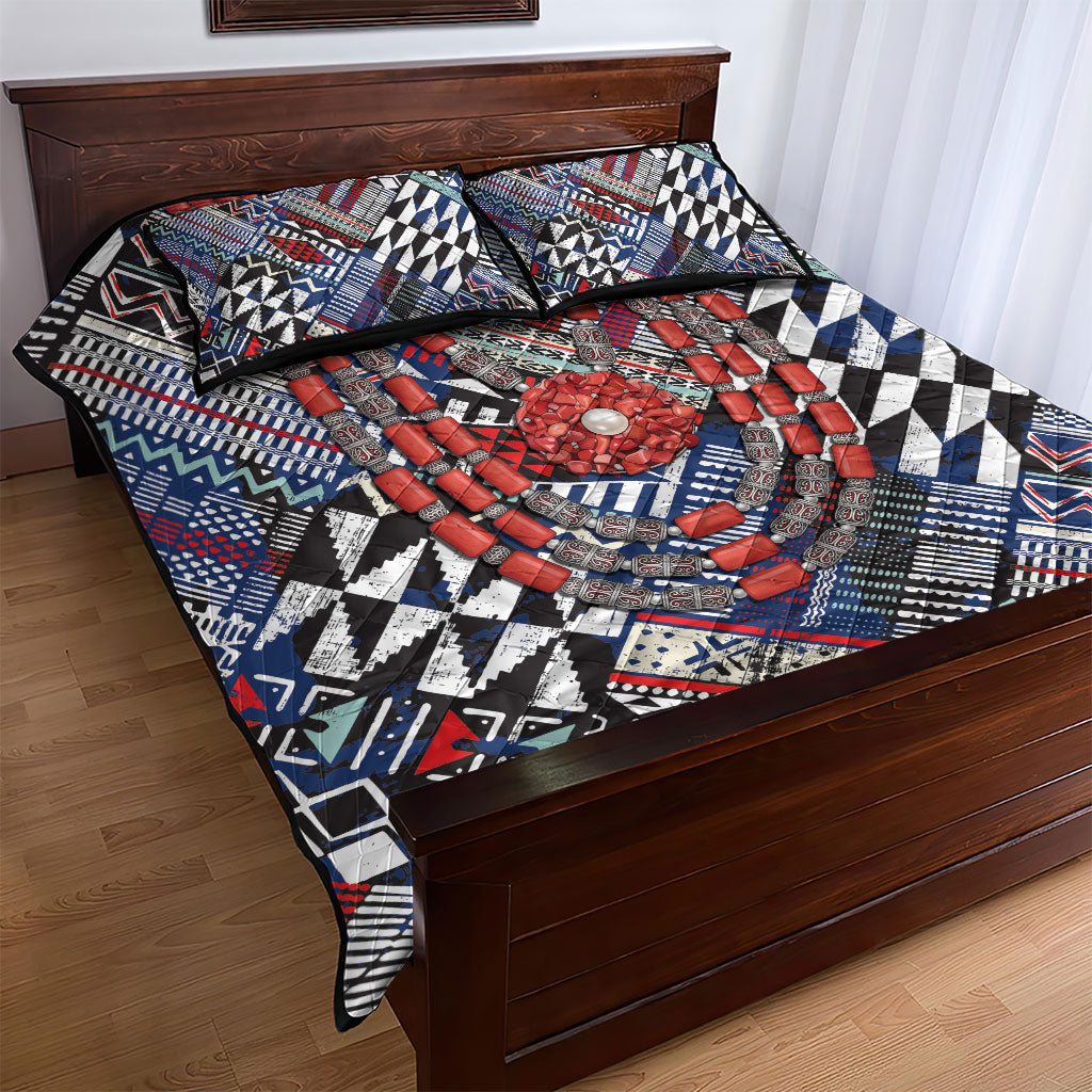 Nigeria Traditional Coral Bead Attire Quilt Bed Set Tribal African Style