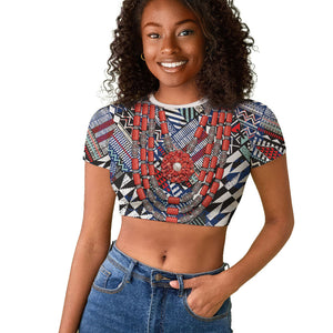 Nigeria Traditional Coral Bead Attire Raglan Cropped T shirt Tribal African Style