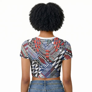 Nigeria Traditional Coral Bead Attire Raglan Cropped T shirt Tribal African Style