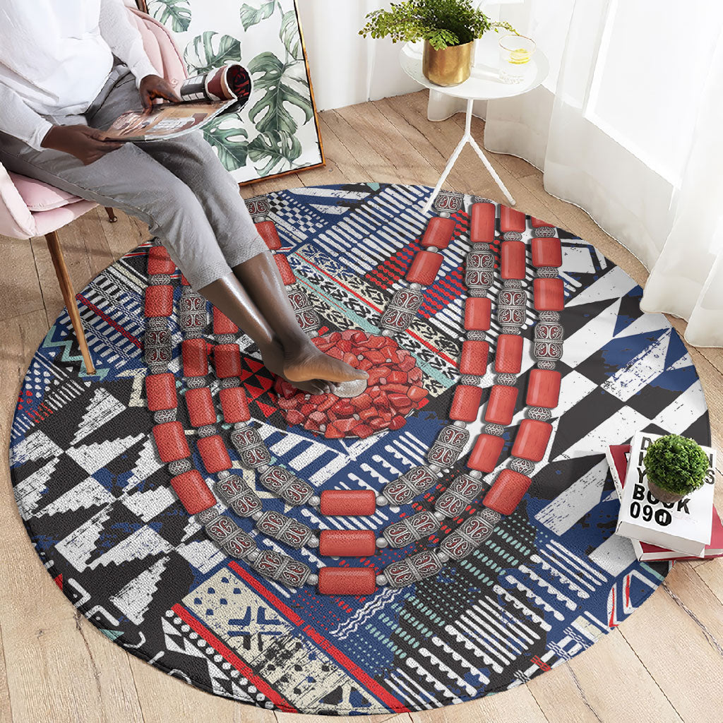 Nigeria Traditional Coral Bead Attire Round Carpet Tribal African Style