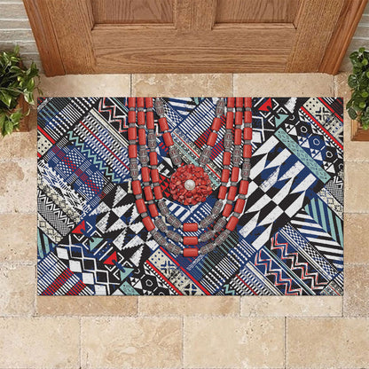 Nigeria Traditional Coral Bead Attire Rubber Doormat Tribal African Style
