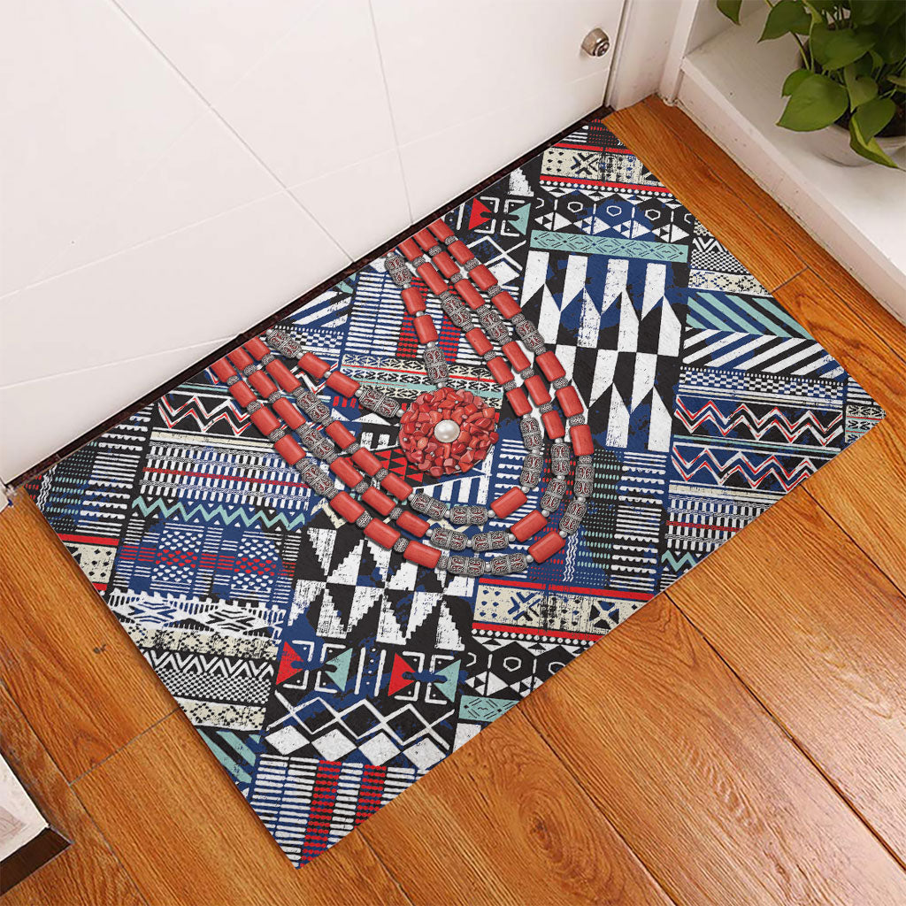 Nigeria Traditional Coral Bead Attire Rubber Doormat Tribal African Style