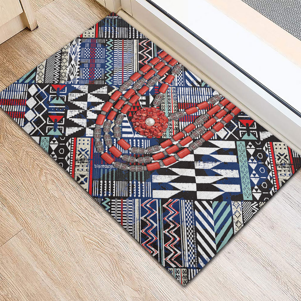 Nigeria Traditional Coral Bead Attire Rubber Doormat Tribal African Style