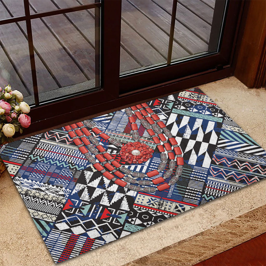 Nigeria Traditional Coral Bead Attire Rubber Doormat Tribal African Style