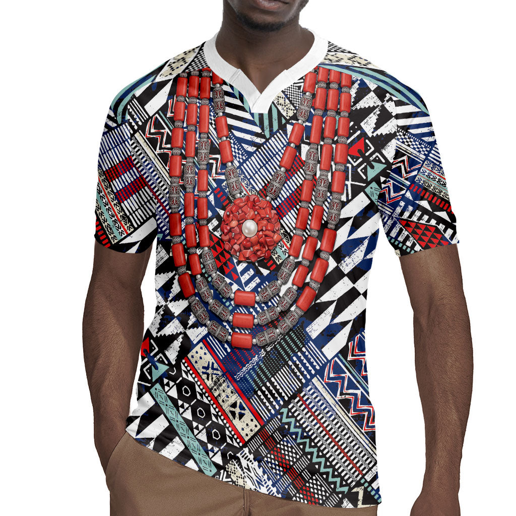 Nigeria Traditional Coral Bead Attire Rugby Jersey Tribal African Style