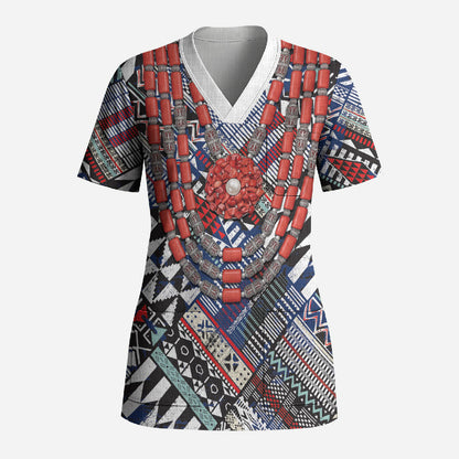Nigeria Traditional Coral Bead Attire Scrub Top Tribal African Style