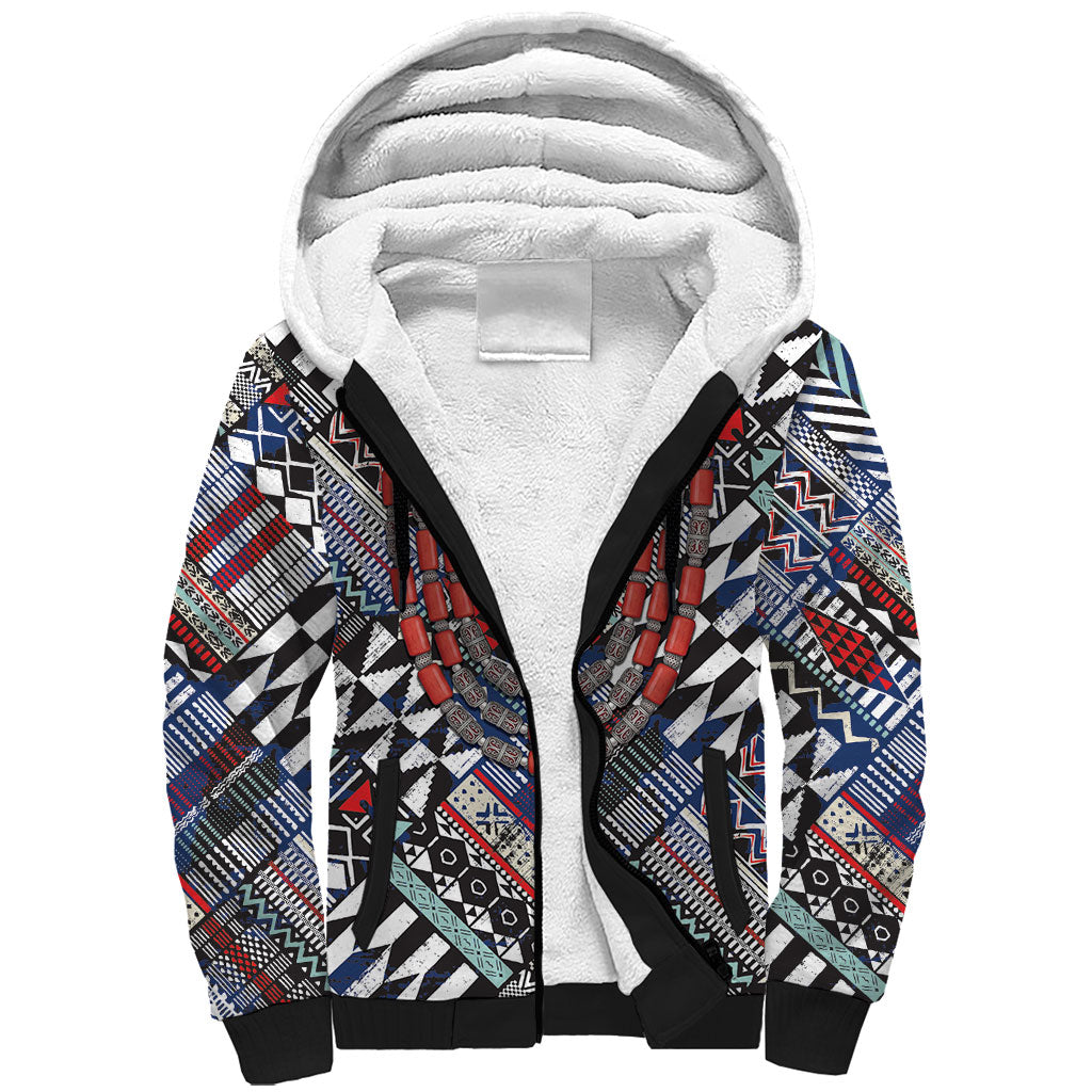 Nigeria Traditional Coral Bead Attire Sherpa Hoodie Tribal African Style