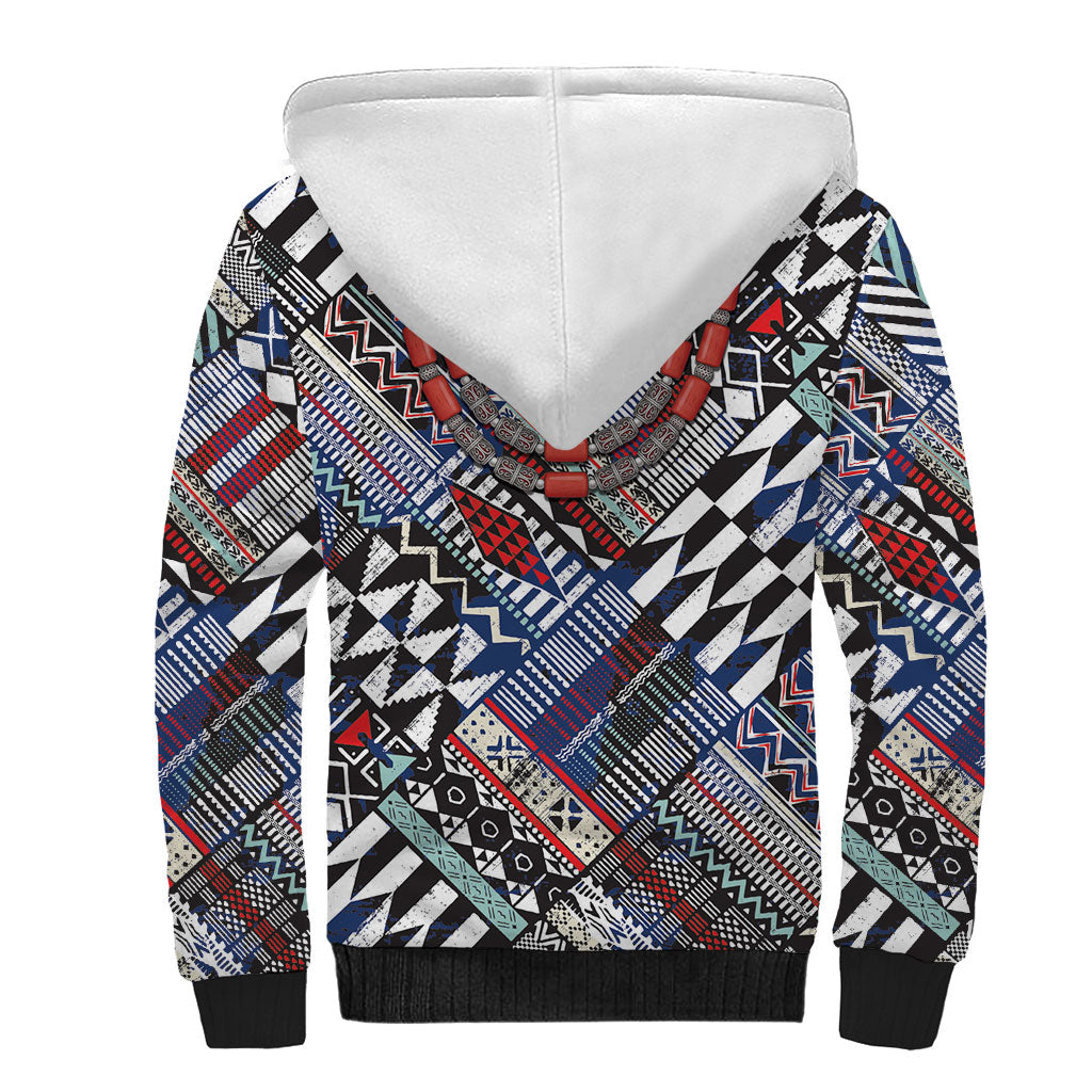 Nigeria Traditional Coral Bead Attire Sherpa Hoodie Tribal African Style