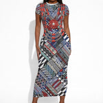 Nigeria Traditional Coral Bead Attire Short Sleeve Bodycon Dress Tribal African Style
