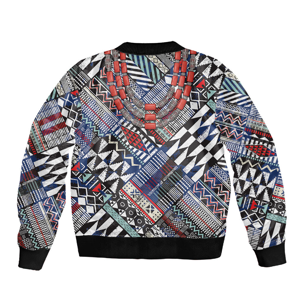 Nigeria Traditional Coral Bead Attire Sleeve Zip Bomber Jacket Tribal African Style