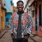Nigeria Traditional Coral Bead Attire Sleeve Zip Bomber Jacket Tribal African Style