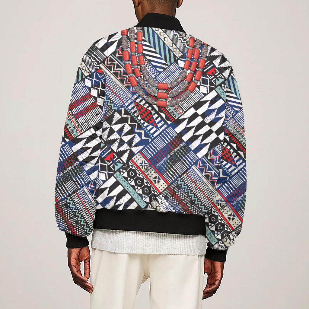 Nigeria Traditional Coral Bead Attire Sleeve Zip Bomber Jacket Tribal African Style