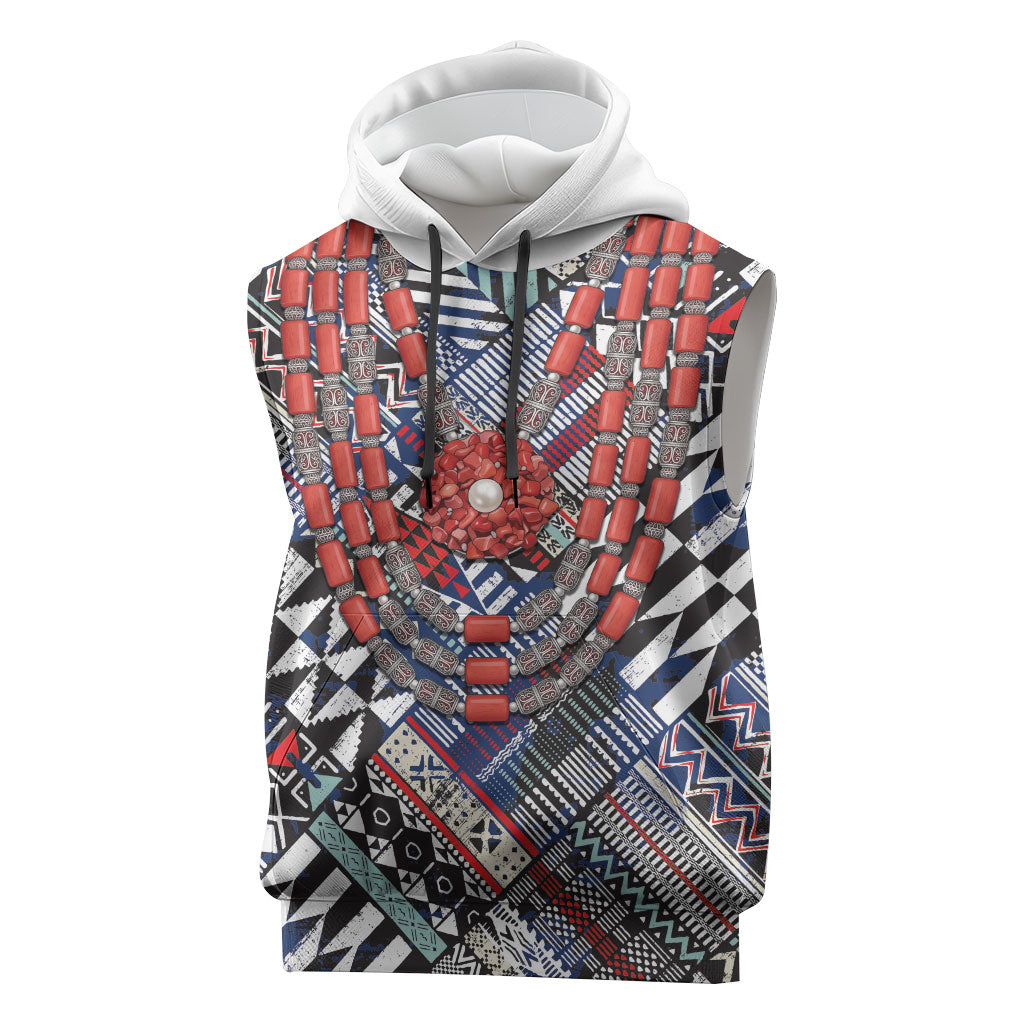 Nigeria Traditional Coral Bead Attire Sleeveless Hoodie Tribal African Style