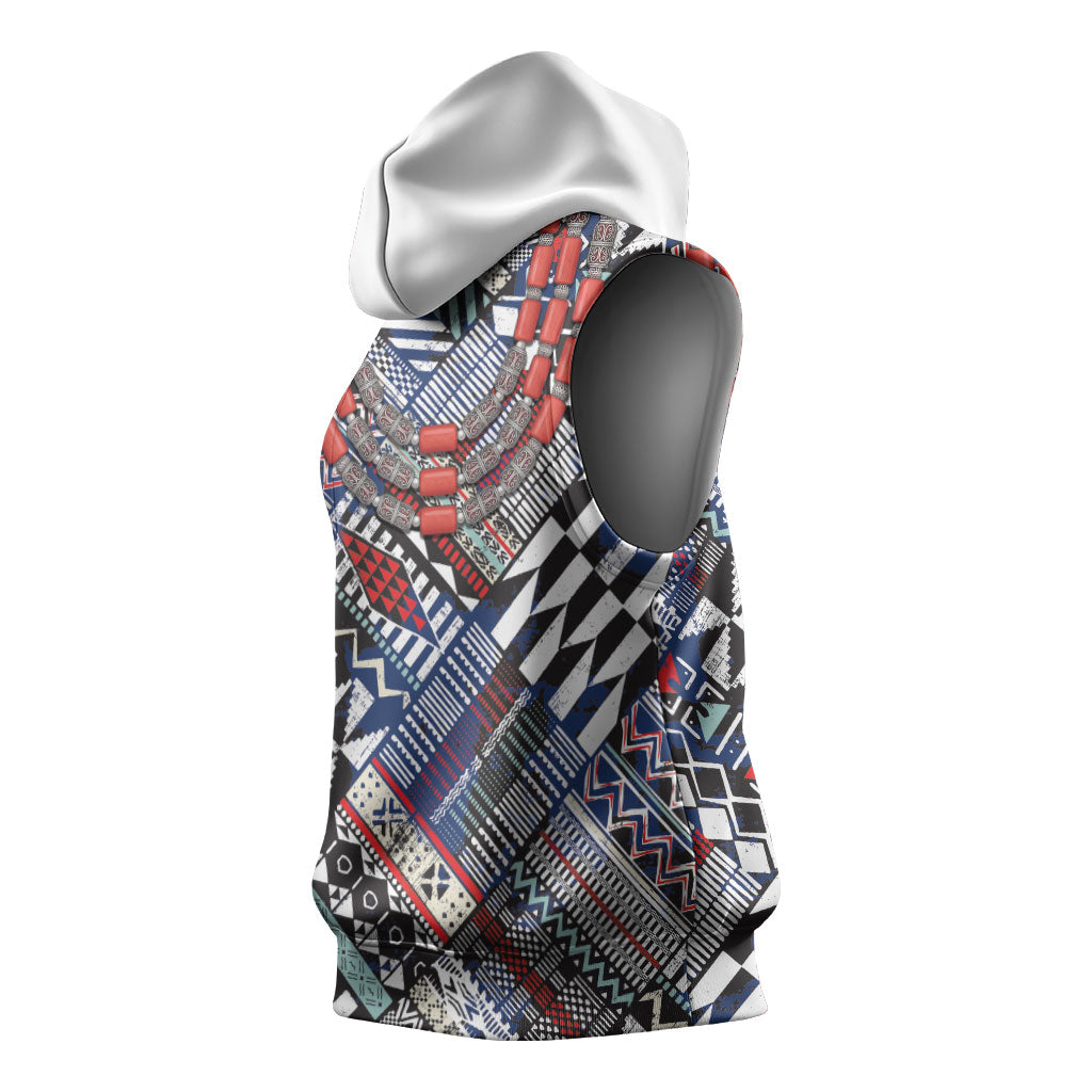 Nigeria Traditional Coral Bead Attire Sleeveless Hoodie Tribal African Style