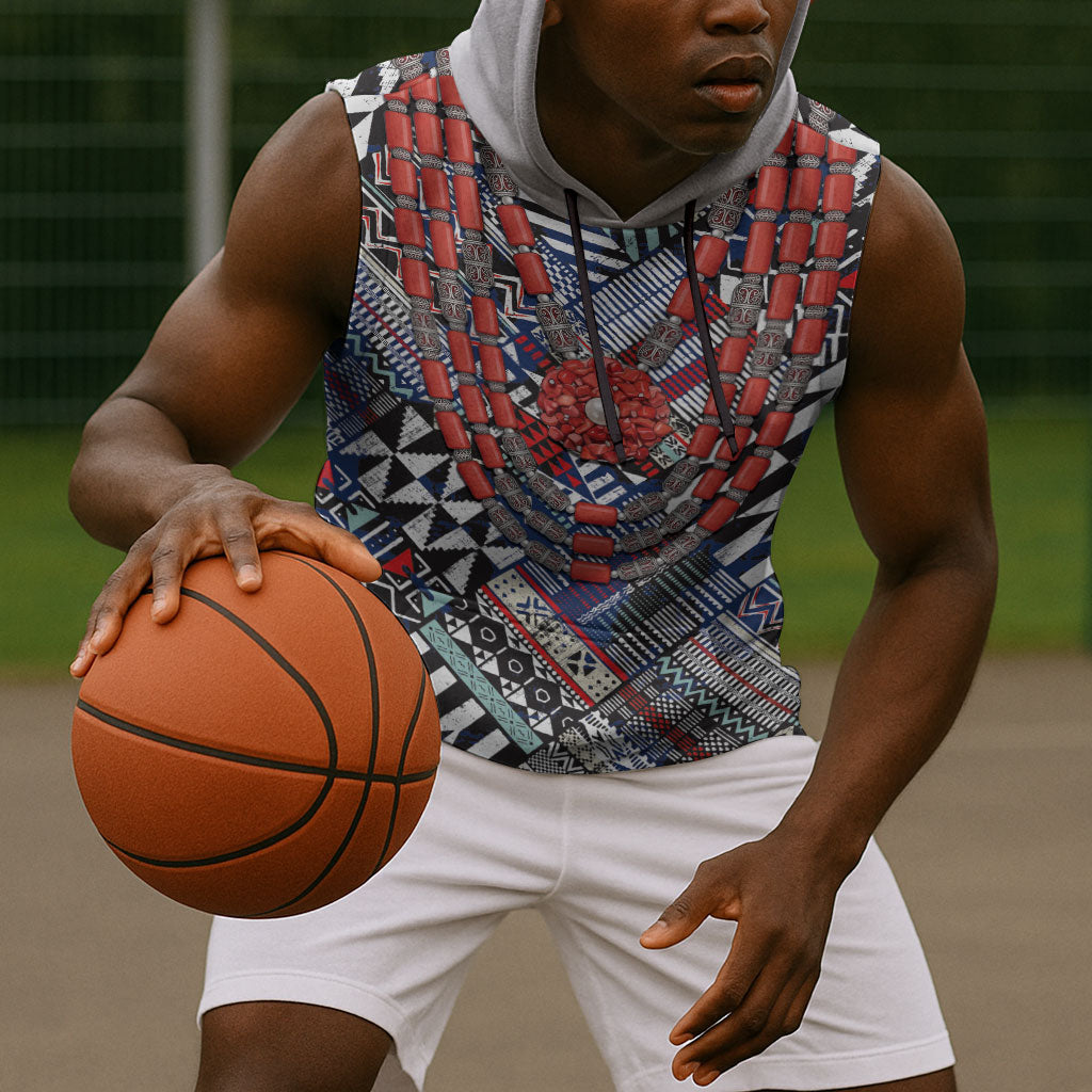 Nigeria Traditional Coral Bead Attire Sleeveless Hoodie Tribal African Style