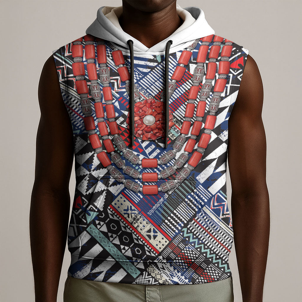 Nigeria Traditional Coral Bead Attire Sleeveless Hoodie Tribal African Style
