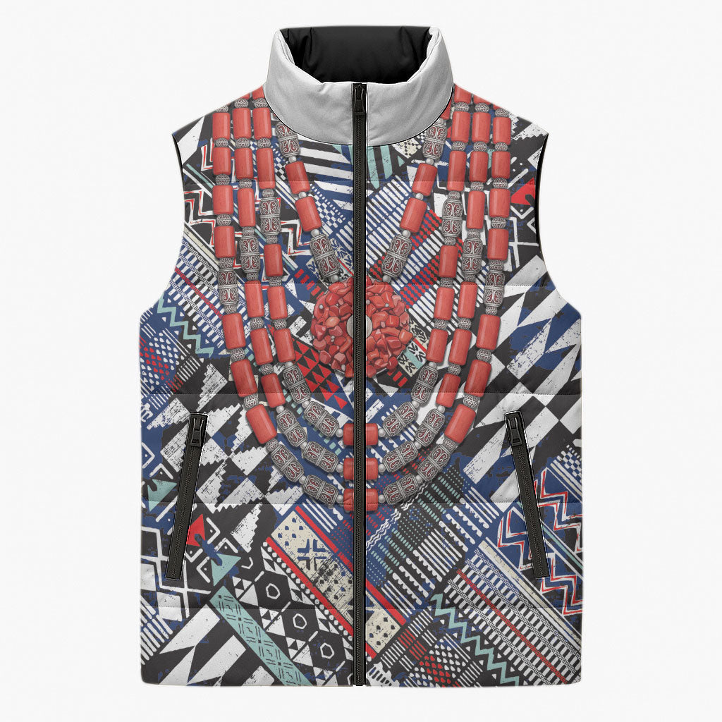 Nigeria Traditional Coral Bead Attire Sleeveless Puffer Jacket Tribal African Style