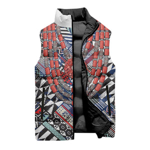 Nigeria Traditional Coral Bead Attire Sleeveless Puffer Jacket Tribal African Style