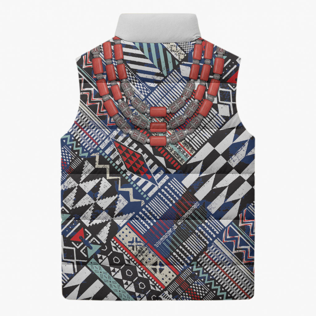 Nigeria Traditional Coral Bead Attire Sleeveless Puffer Jacket Tribal African Style