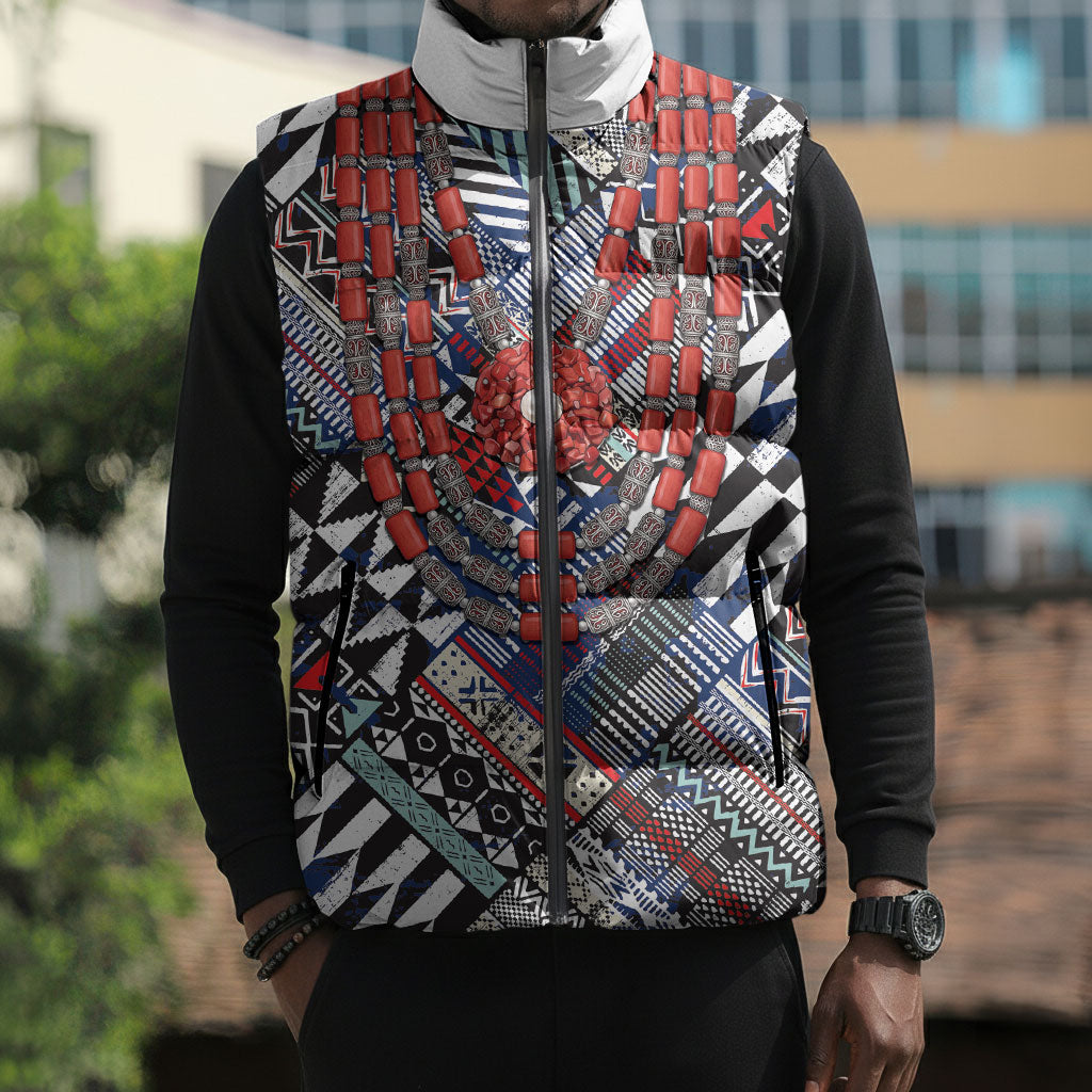 Nigeria Traditional Coral Bead Attire Sleeveless Puffer Jacket Tribal African Style