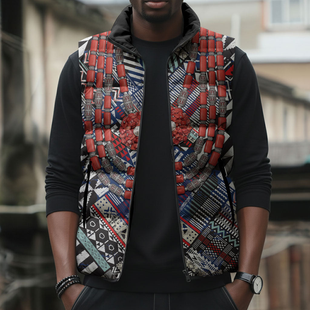Nigeria Traditional Coral Bead Attire Sleeveless Puffer Jacket Tribal African Style