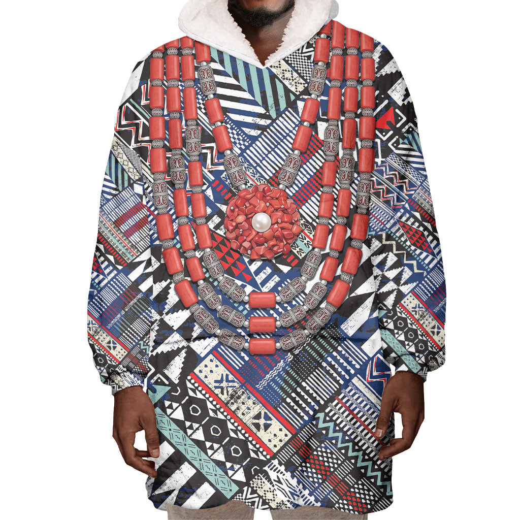 Nigeria Traditional Coral Bead Attire Wearable Blanket Hoodie Tribal African Style