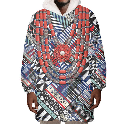 Nigeria Traditional Coral Bead Attire Wearable Blanket Hoodie Tribal African Style