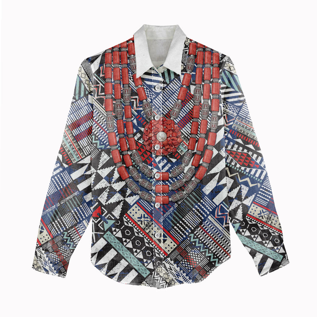 Nigeria Traditional Coral Bead Attire Women Casual Shirt Tribal African Style