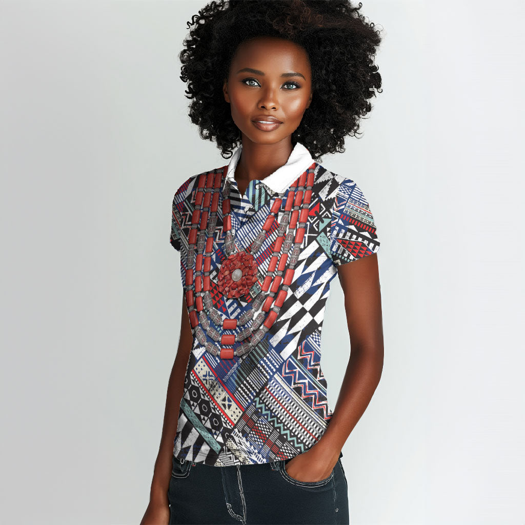 Nigeria Traditional Coral Bead Attire Women Polo Shirt Tribal African Style