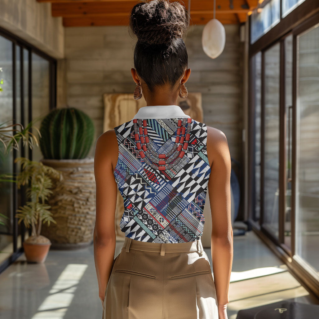 Nigeria Traditional Coral Bead Attire Women Sleeveless Polo Shirt Tribal African Style