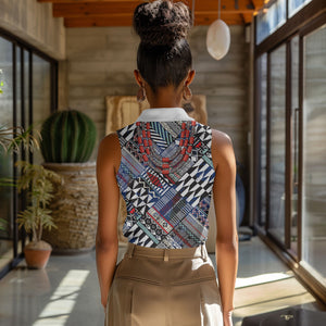 Nigeria Traditional Coral Bead Attire Women Sleeveless Polo Shirt Tribal African Style