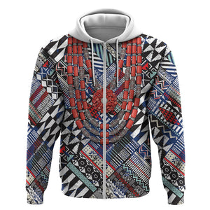 Nigeria Traditional Coral Bead Attire Zip Hoodie Tribal African Style
