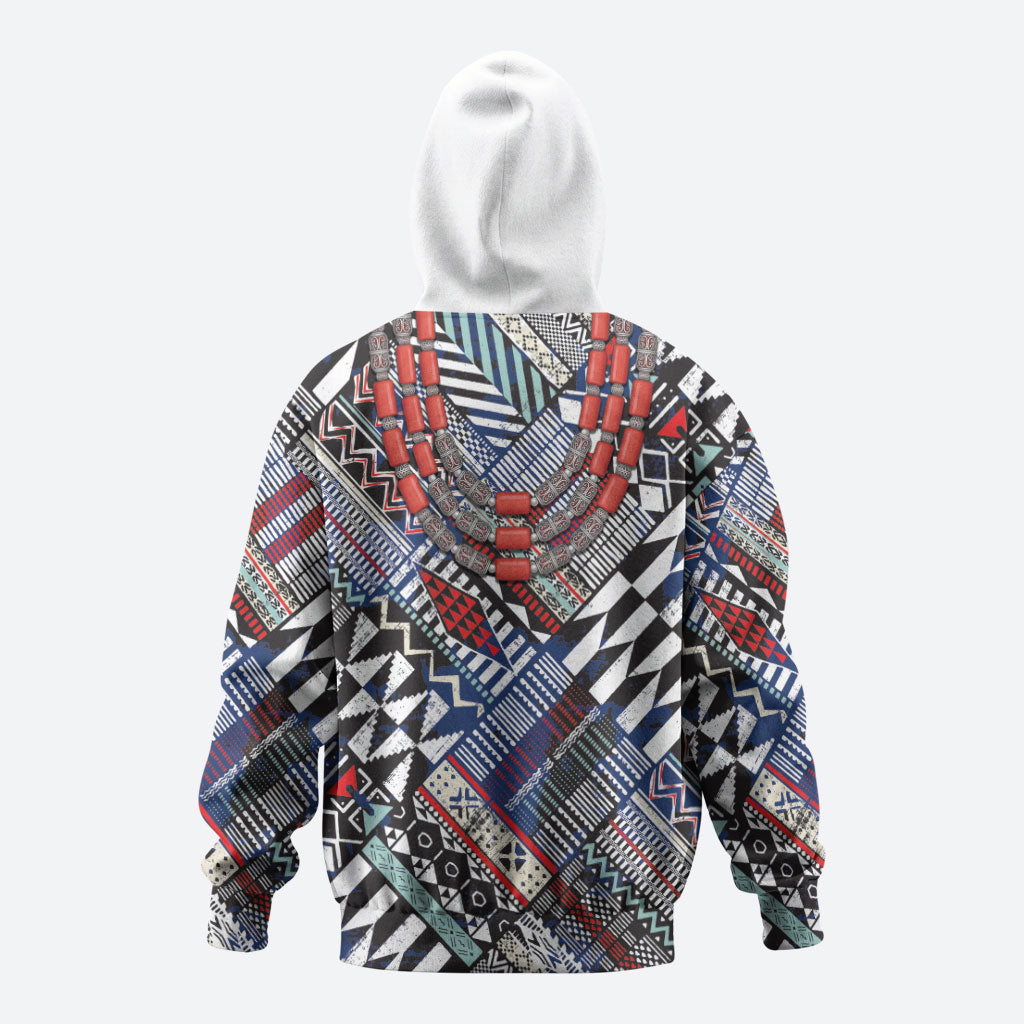 Nigeria Traditional Coral Bead Attire Zip Hoodie Tribal African Style