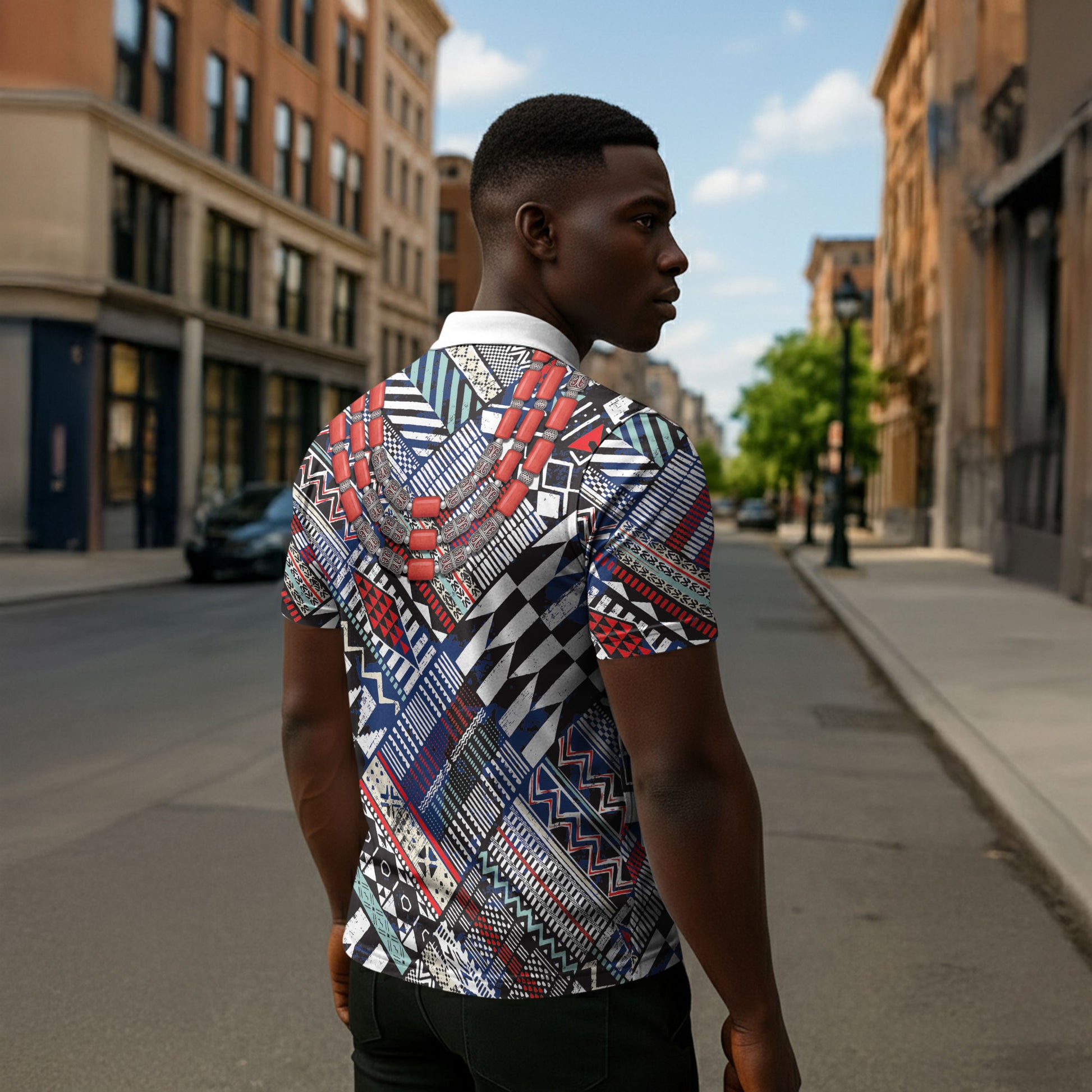 Nigeria Traditional Coral Bead Attire Zipper Polo Shirt Tribal African Style
