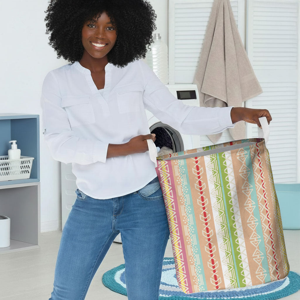 Nigerian Aso Oke African Ethnic Stripes Laundry Basket