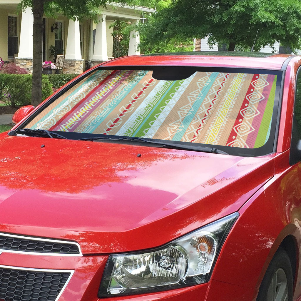 Nigerian Aso Oke African Ethnic Stripes Auto Sun Shade