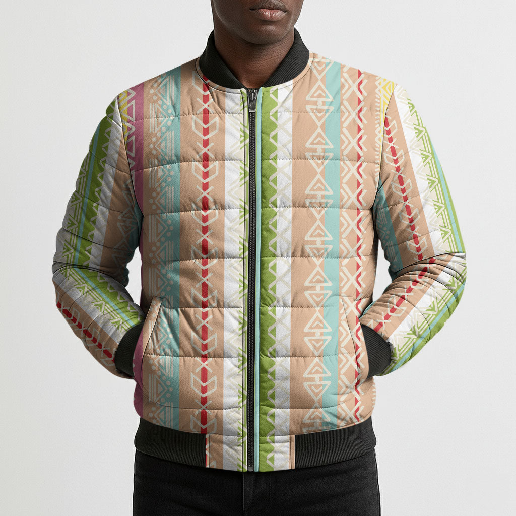 Nigerian Aso Oke African Ethnic Stripes Bomber Puffer Jacket