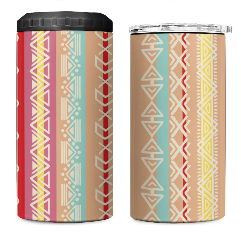 Nigerian Aso Oke African Ethnic Stripes 4 in 1 Can Cooler Tumbler
