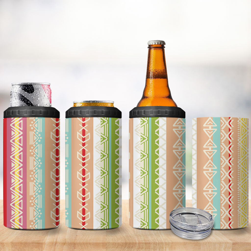 Nigerian Aso Oke African Ethnic Stripes 4 in 1 Can Cooler Tumbler