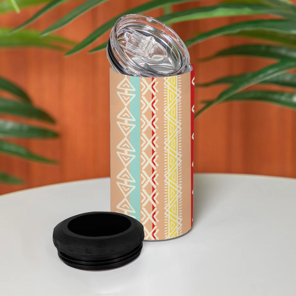 Nigerian Aso Oke African Ethnic Stripes 4 in 1 Can Cooler Tumbler