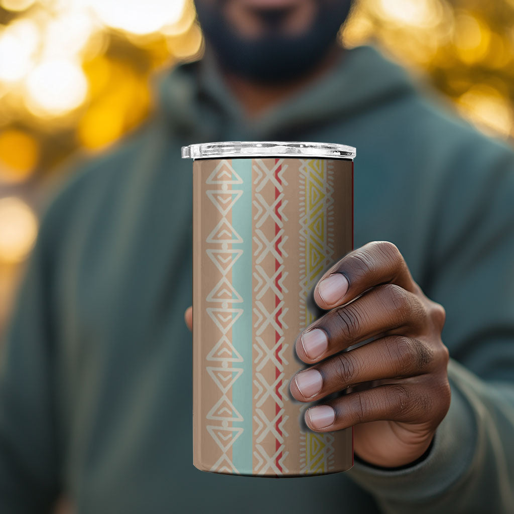 Nigerian Aso Oke African Ethnic Stripes 4 in 1 Can Cooler Tumbler