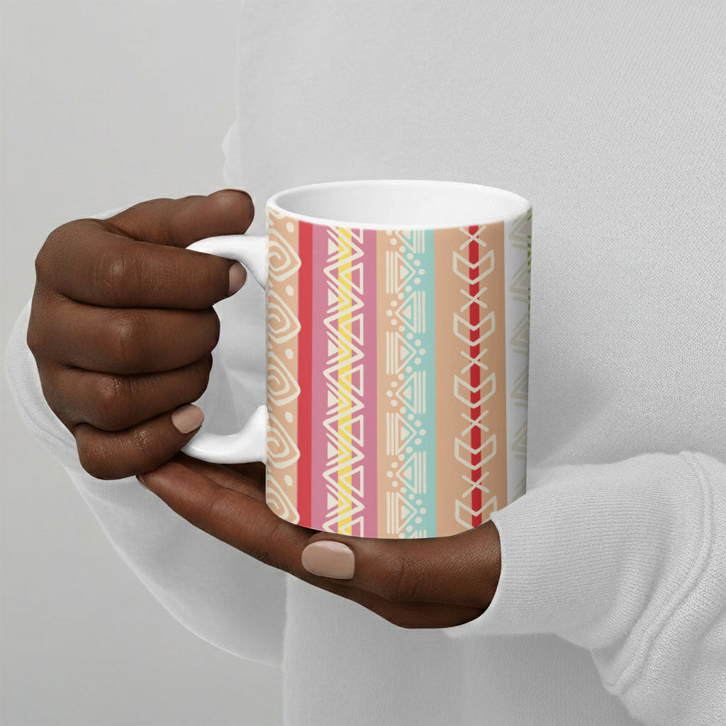 Nigerian Aso Oke African Ethnic Stripes Ceramic Mug