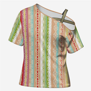 Nigerian Aso Oke African Ethnic Stripes Cross Shoulder Shirt