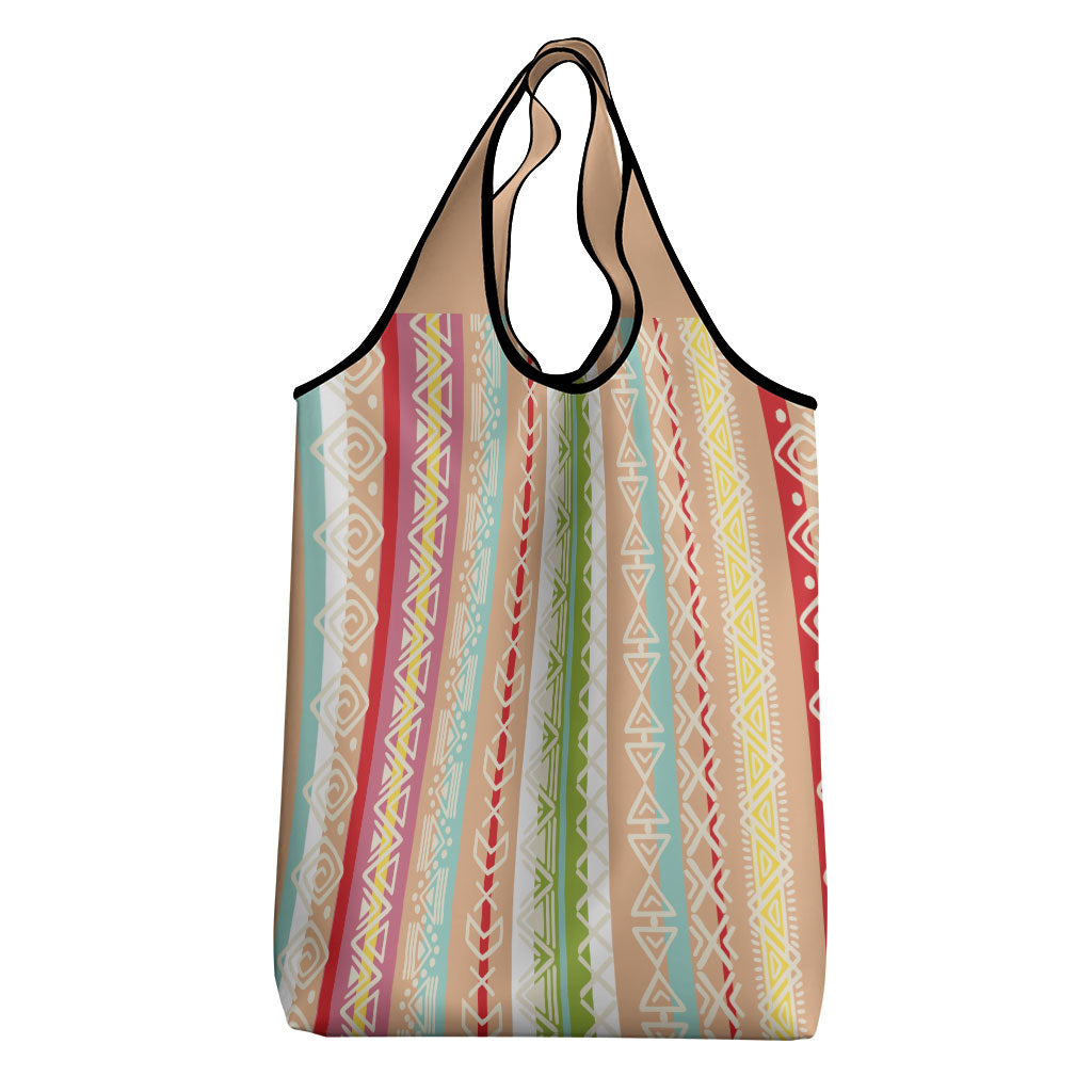 Nigerian Aso Oke African Ethnic Stripes Grocery Bag