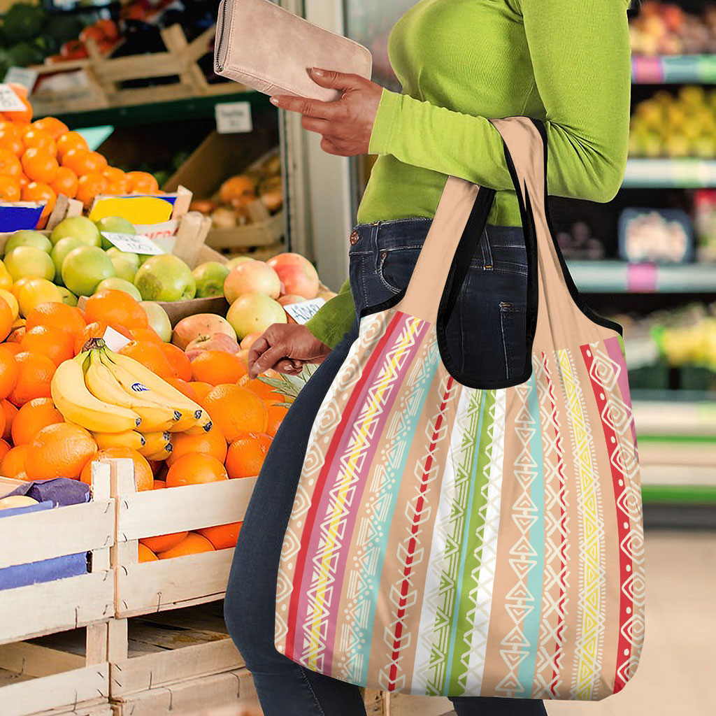 Nigerian Aso Oke African Ethnic Stripes Grocery Bag