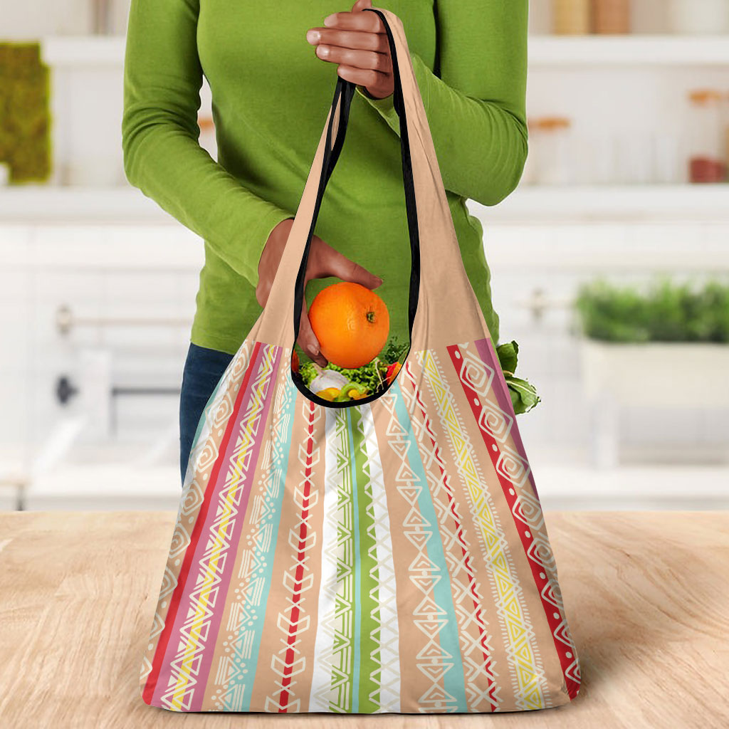Nigerian Aso Oke African Ethnic Stripes Grocery Bag
